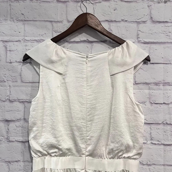 LOFT Size 6 Ivory Jewel Collar Embellishment Neck Flutter Sleeve Party Dress - Picture 5 of 13